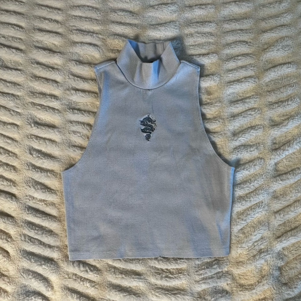 forever 21 ★ periwinkle mock neck tank top with dragon embroidery